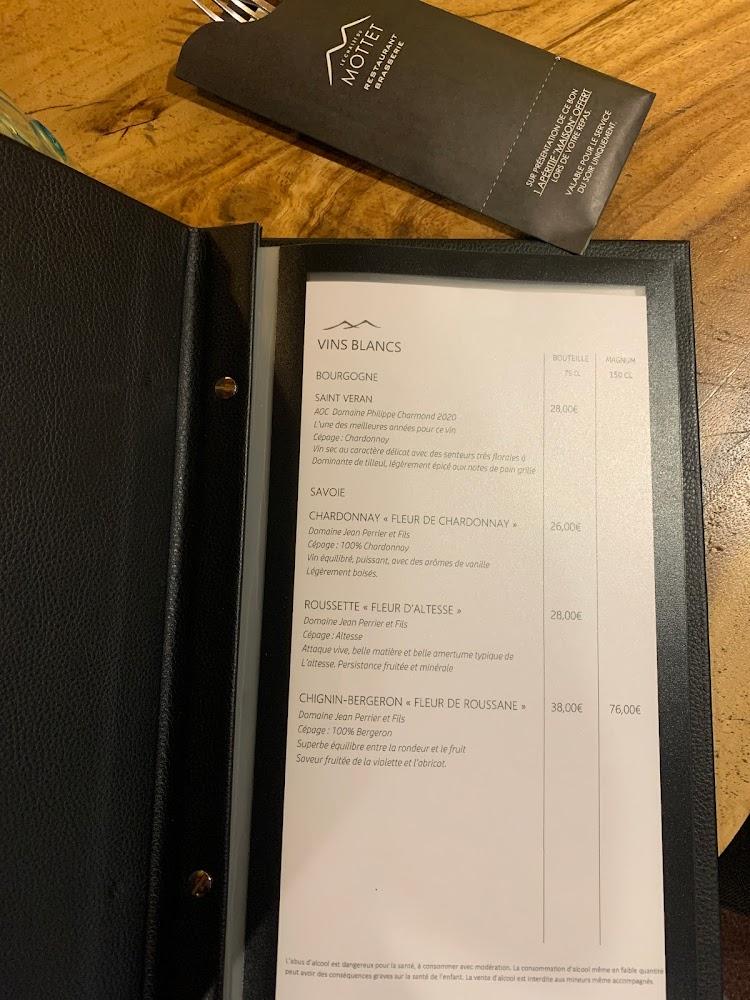 Restaurant Brasserie Chalet du Mottet - Menu Image 1